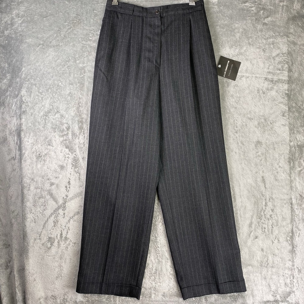 Vtg Liz Claiborne Collection Pants Womens Sz 12 Grey Pinstripe Wool Pleated NWT
